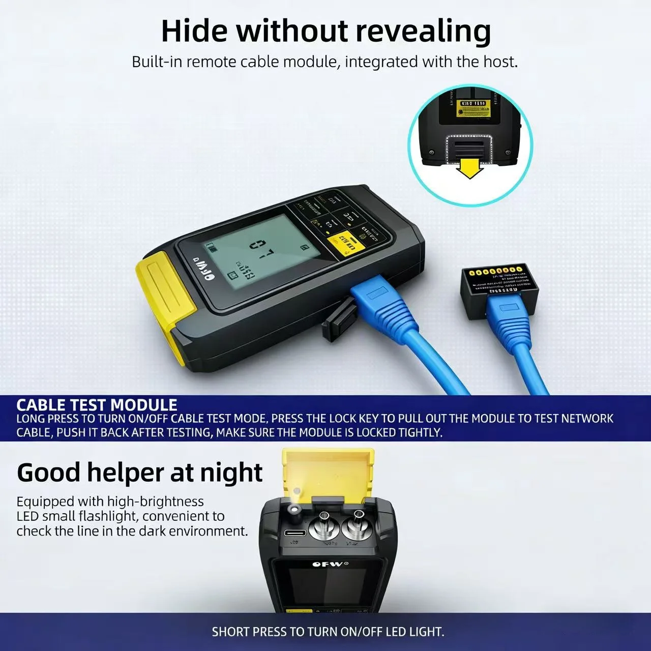 

Многофункциональный оптический измеритель мощности OFW 4-в-1 с визуальным локатором неисправностей, тестером сетевого кабеля и оптическим волокна, OPM 1мВт 20мВт 30мВт VFL