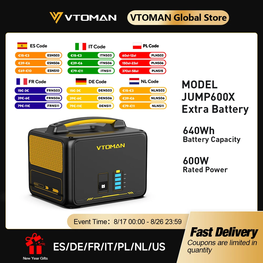 VTOMAN JUMP600X Zusatzakku LiFePO4 (LFP) 640Wh für VTOMAN JUMP600X & JUMP600 600W