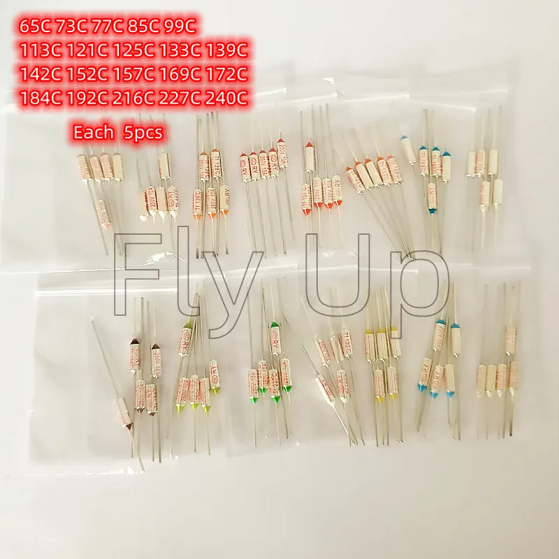 Kit surtido de fusibles térmicos, 20 valores = 100 piezas, 10A, 250V, cortes térmicos, 65C, grado-240C, fusible de temperatura