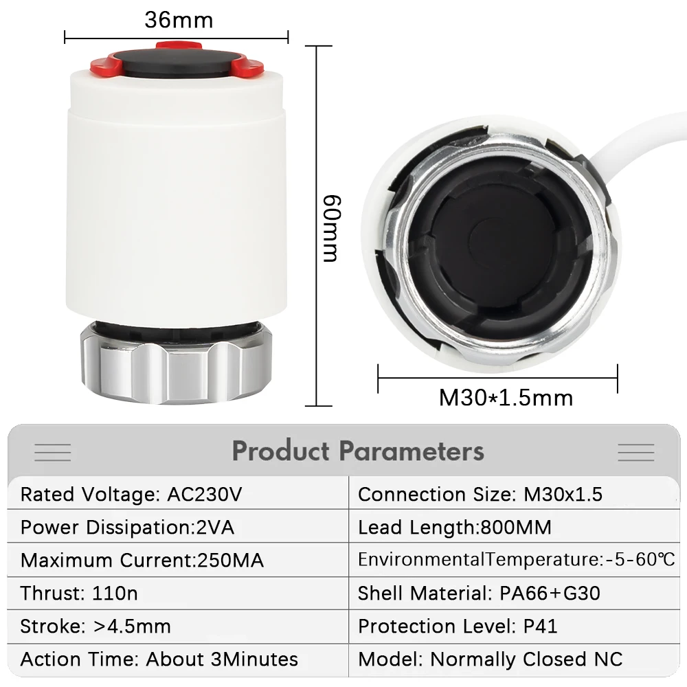 1/5/10 Pcs 230V Normally Closed NC M30*1.5mm Electric Thermal Actuator for Underfloor Heating TRV Thermostatic Radiator Valve