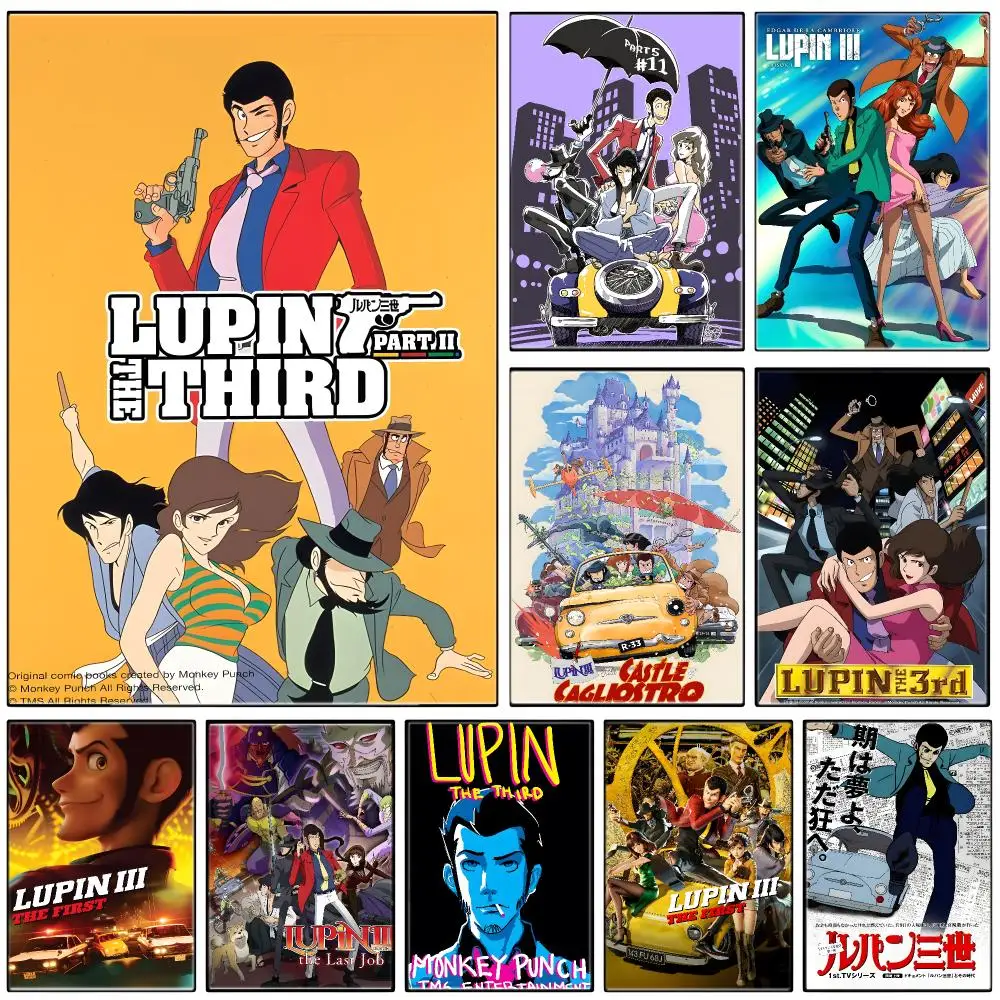 Merch Lupin the 3rd Anime Poster  Self-adhesive Art Waterproof Paper Sticker Coffee House Bar Room Wall Decor
