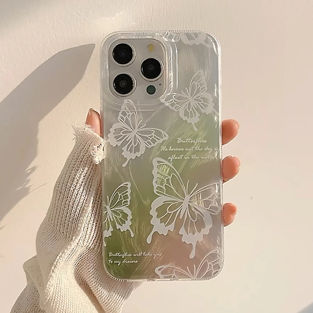 Aesthetic Butterfly Phone Case For iPhone 13 Pro Flower Case iPhone 16 15 12 11 14 Pro Plus Soft Shockproof Laser Silicone Cover image 3