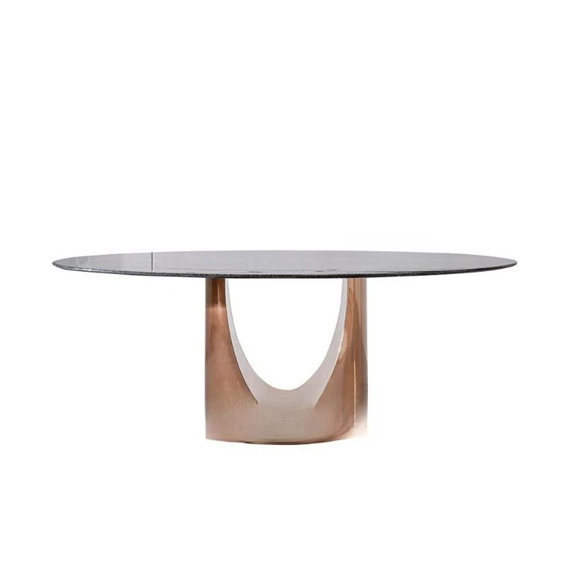 

Italian light luxury marble dining table home fine room oval luxury dining table stainless steel table and chair