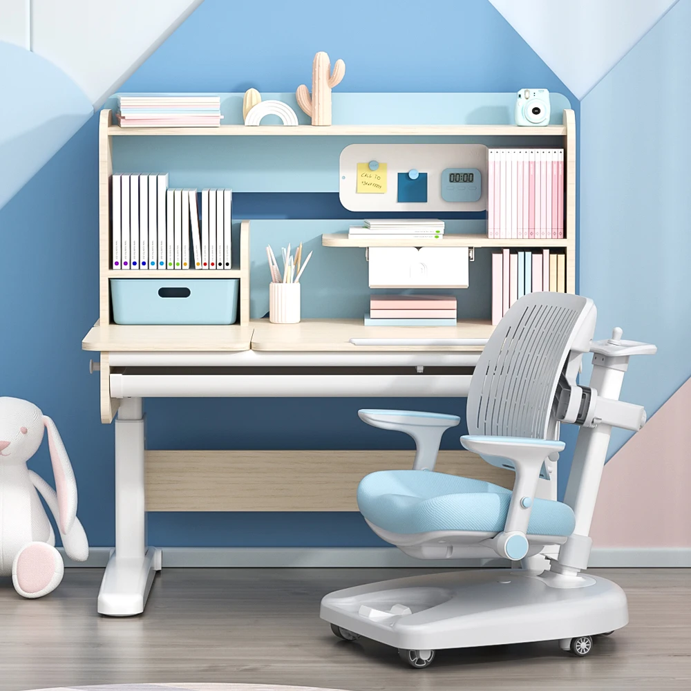 

Ergonomic Kids Smart Reading Table with Bookshelf Home Furniture Height Adjustable Children Study Desk and Chair Set