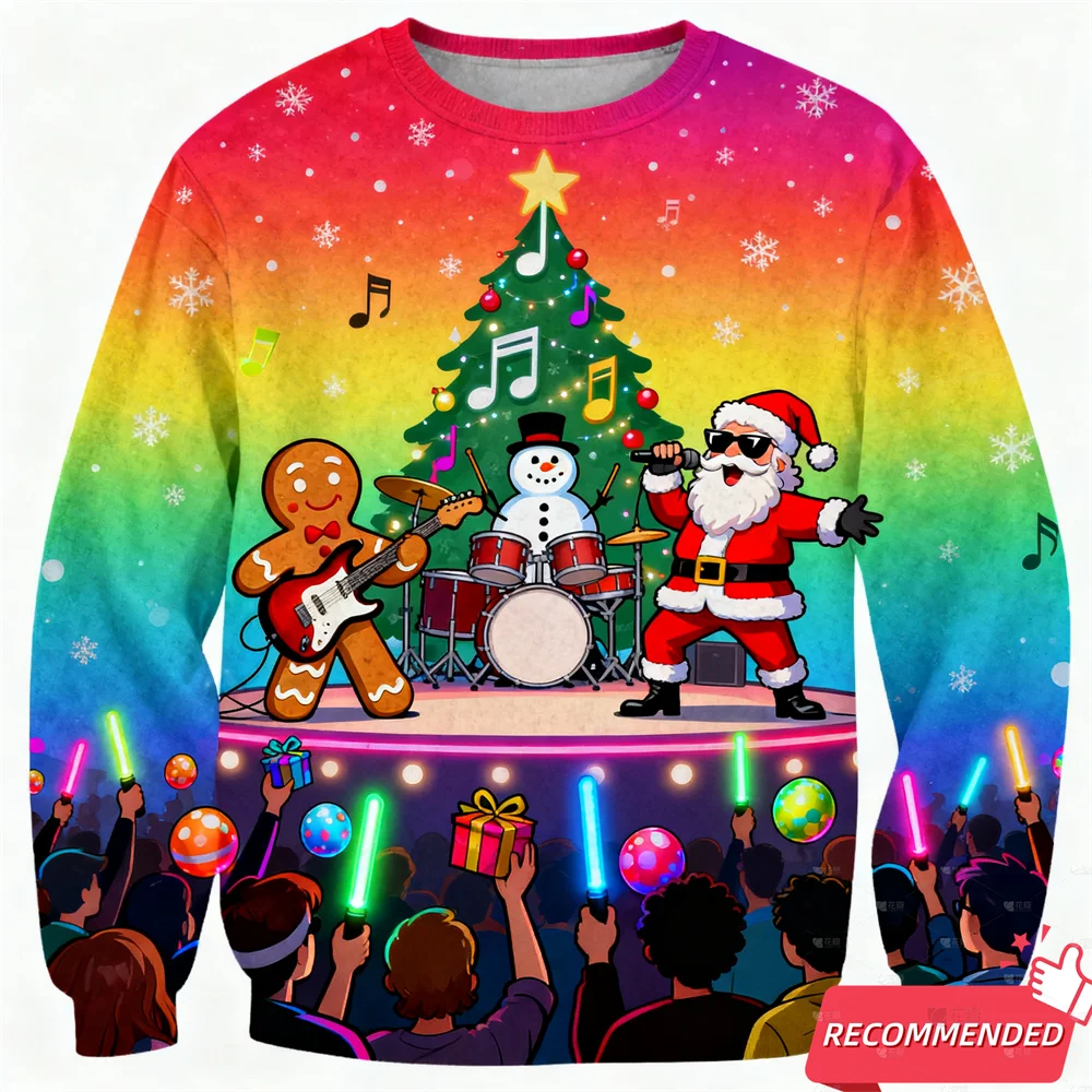

Skiing Santa Ugly Christmas Sweater For Men Clothing Crewneck Funny Santa Claus Cartoon Ugly Christmas Y2k Top Women Sweatshirts