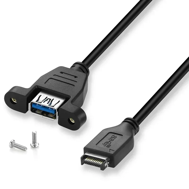 USB 3.0 Female Pair Type-e Computer Host Rear Motherboard Connection Cable With Panel Mounting Screws To Secure Data Cable