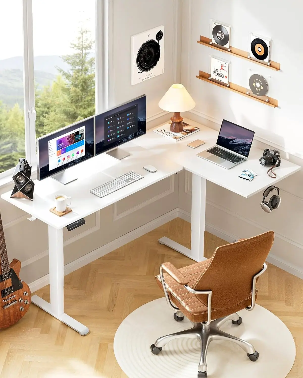 Dual Motor 63x40 inch L Shaped Electric Standing Desk with 3 Preset Heights, Electric Height Adjustable Computer, Customized