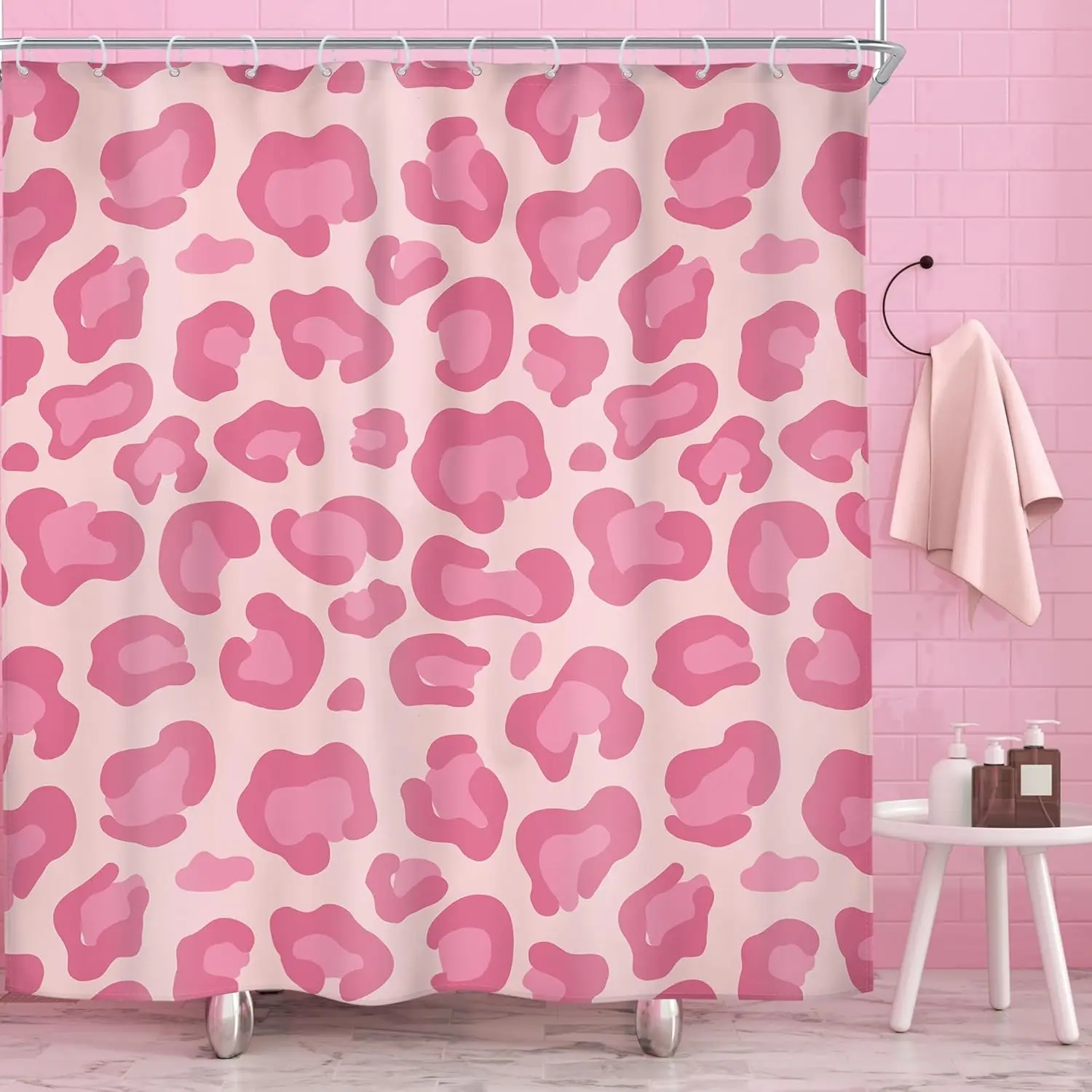

Riyidecor черно-розовая занавеска для душа с леопардовым принтом, милая девчачья современная модная простая абстрактная шахрайская абстрактная деревенская минималистичная 60Wx72H