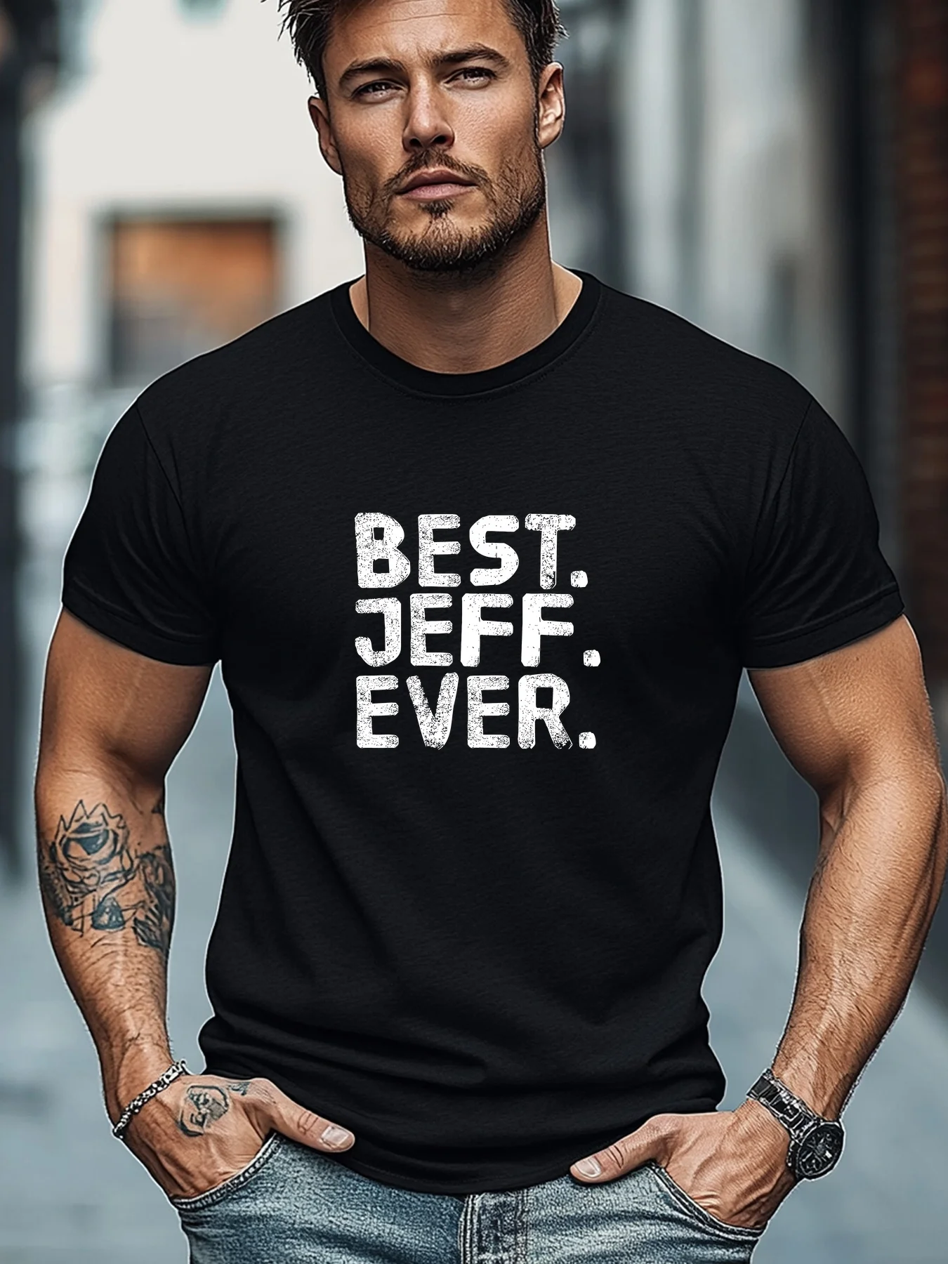 

Мужская футболка с круглым вырезом и надписью «Best Jeff Ever» — дышащая, легкая футболка с короткими рукавами для повседневной носки в любое время года.