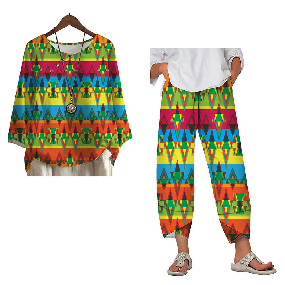 CLOOCL Retro Printed Pants T-shirt Spring Summer Aztec Geometric Pattern 3D  Loose Fashion Two Piece Suits Loose Fit Clothing