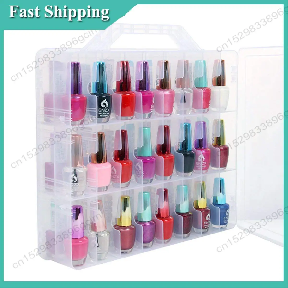 -BABQ Nail Polish Organizer Holder,Portable Universal Clear Double Side Organizer And Thread Storage Case For 48 Bottles Adjusta
