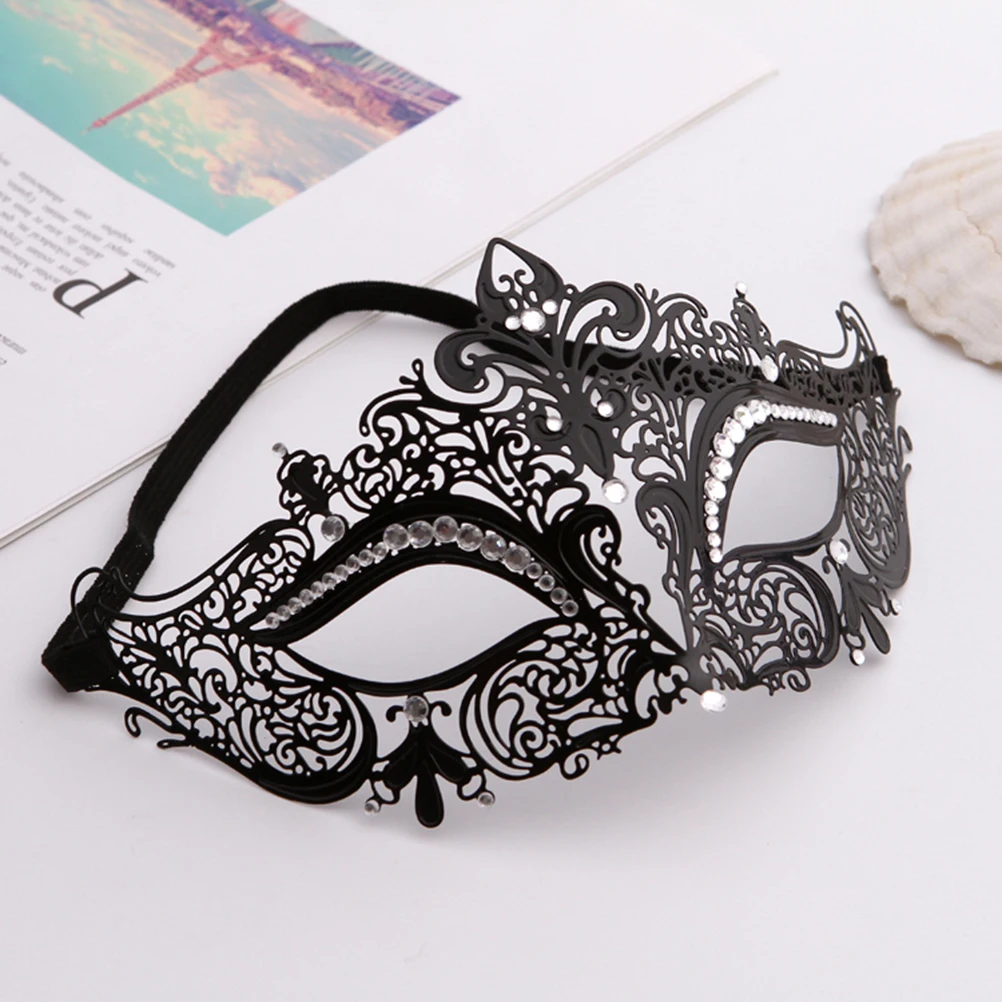 

Style Metal Lace Shape Mask Black Plated Rhinestone Mask Masquerade Mask (Black with White Rhinestones)