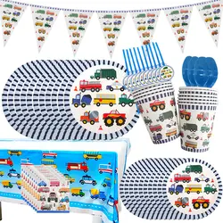 Birthday Construction Site Tableware Plates Cup Tablecloth Construction Theme Birthday Party Decoration Supplies Balloons Banner