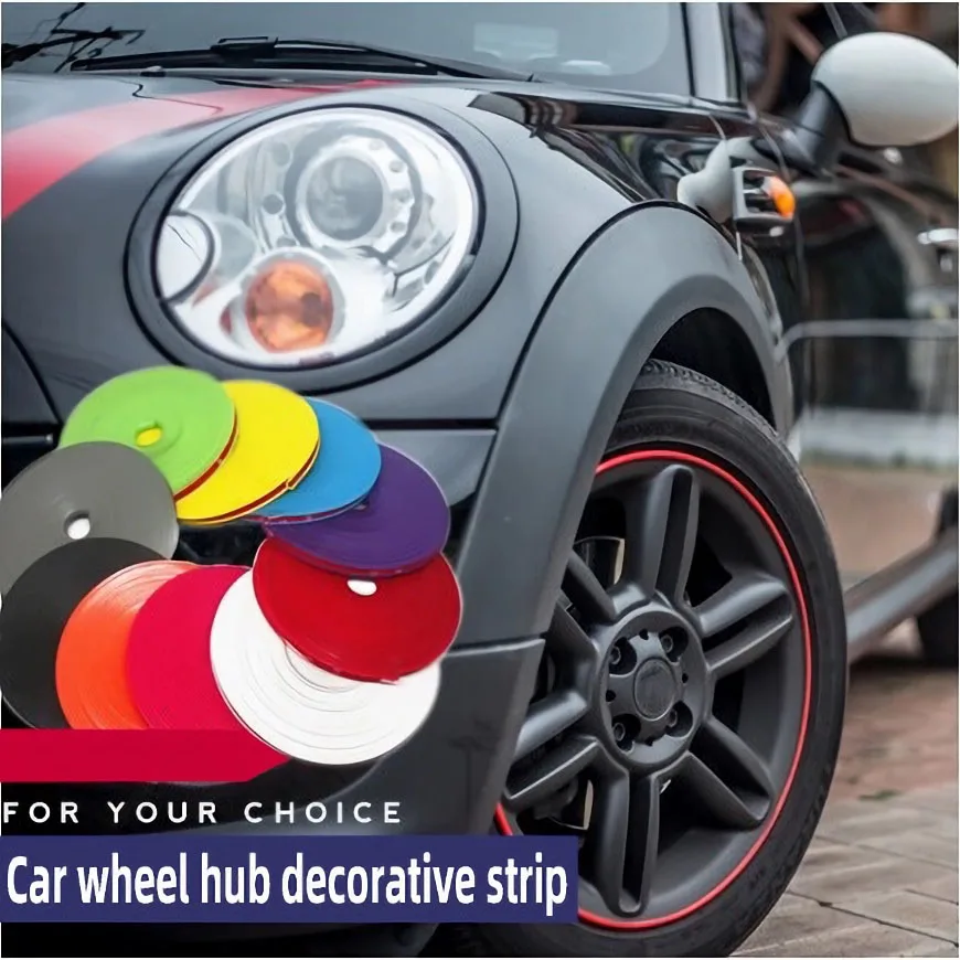 8 Meters Car Bumper Decorative Strip Red Wheel Hub Ring Moulding Trim Protective Car Styling Exterior Accessories