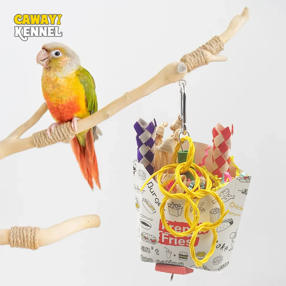 1pc Cute Colorful Bird Bite Chew Toys Fast Food Box Shape Shredded Paper Hanging Toys for Pet Bird Parrot Cage Bite Accessories