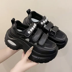 7CM Hollow Summer Sandals Wedge Heels Leather Sneakers Women High Platform Beach Flip Flops Casual Breathable Walking Slippers