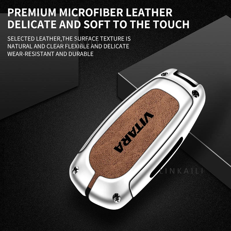 Zinc alloy leather car key bag protective cover shell suitable for Suzuki Vitara customized LOGO high-end car key chain accessor