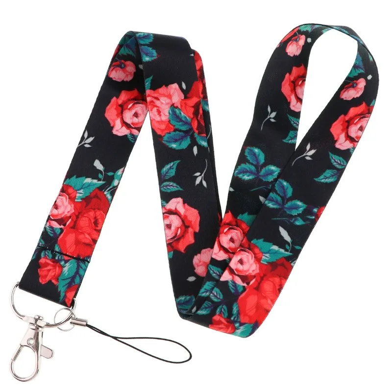 Vintage Flowers Lanyard Strap for Cellphone Key Chains ID Card Badge Holder Keychain Hanging Rope Keycord Neckband Accessories