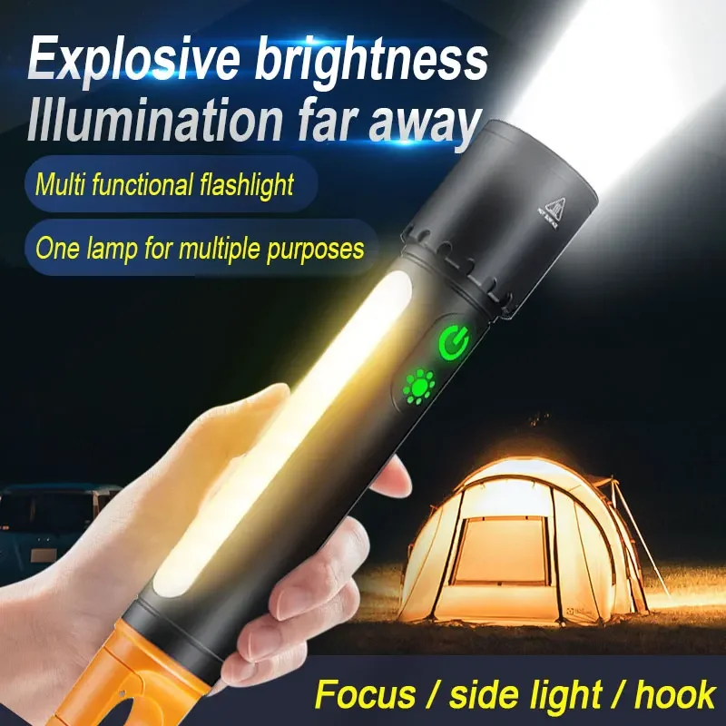 

Сильный свет, телескопический зум дальнего действия, многофункциональный фонарик с магнитным крючком и боковым фонарем