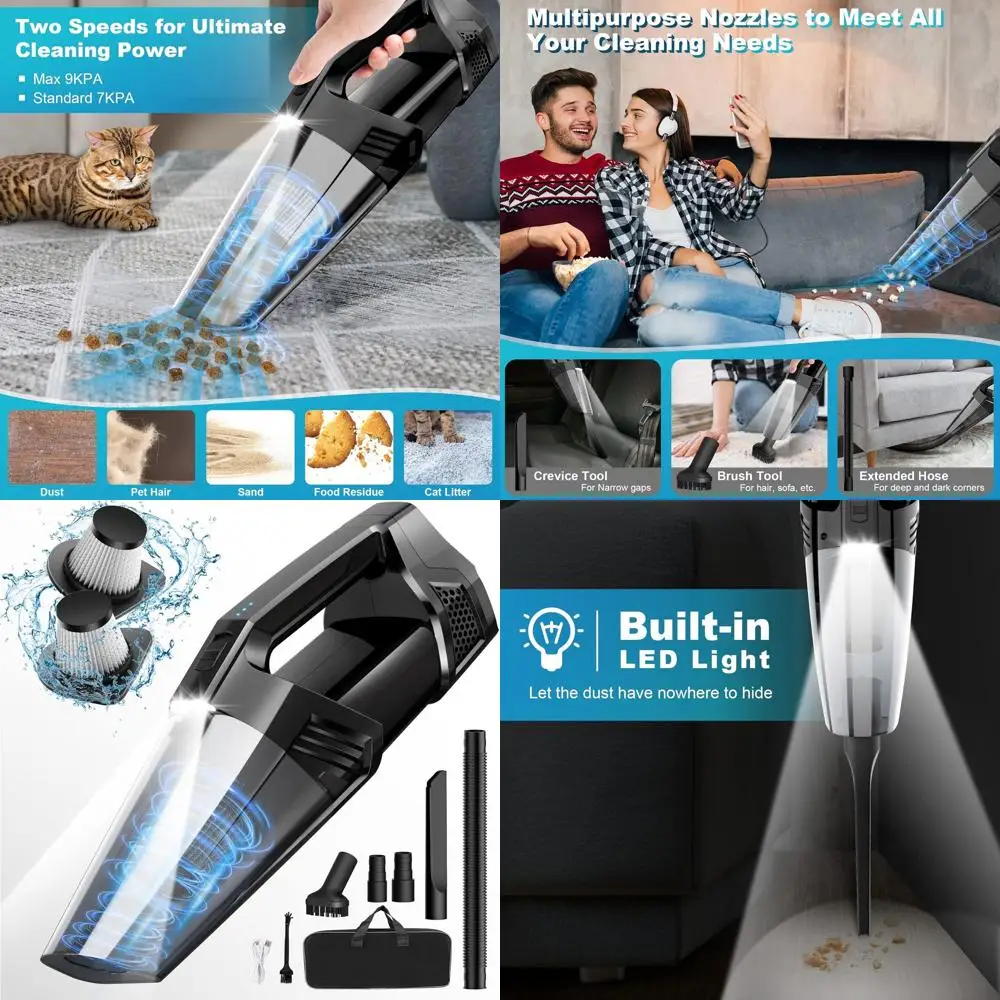 

Беспроводной портативный автомобильный пылесос со светодиодной подсветкой, высокой мощностью всасывания, 3-в-1, легкий, перезаряжаемый, для автомобиля, дома и офиса