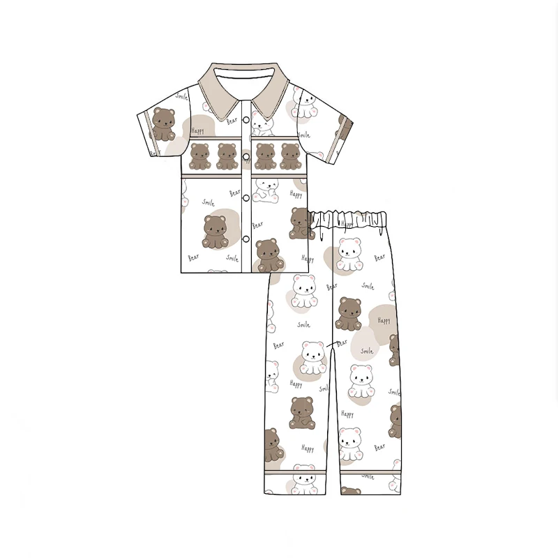 Newest Kids Cartoon Bear Clothes Christmas Gingerbread Pajamas Carousel Santa Claus Boy Girls Pajamas Outfits