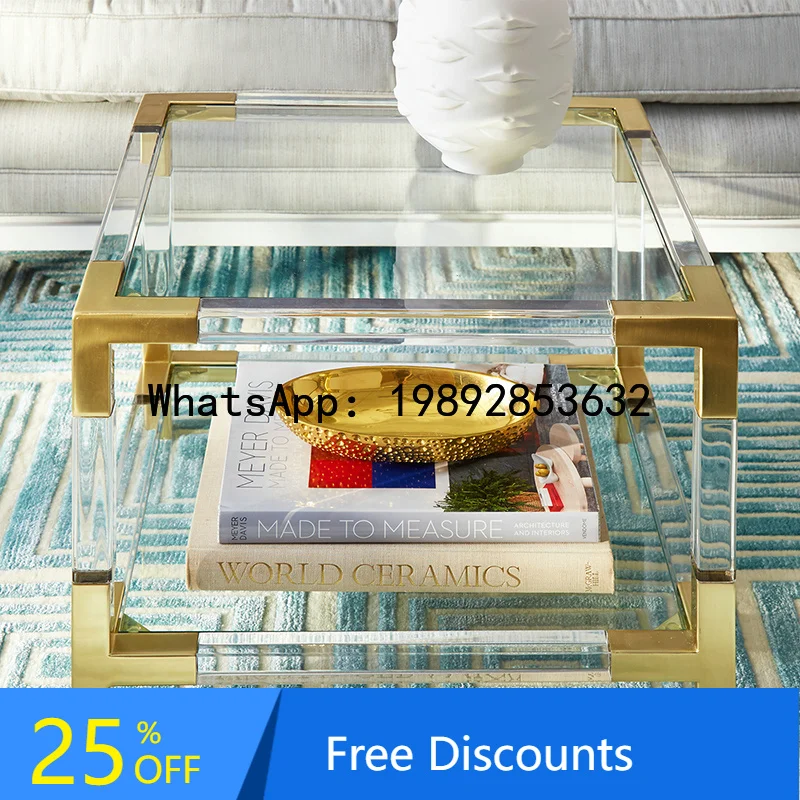 XL Light Luxury Exquisite Transparent Acrylic Coffee Table Organic Glass Material Mirror Corner Table