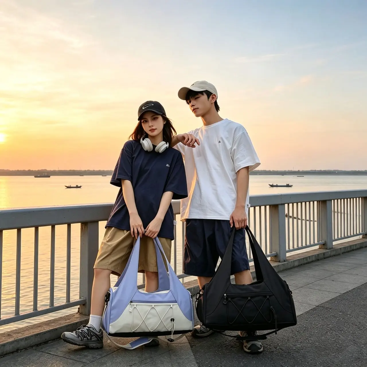 Korean Fashion Color Block Travel Duffle Bag Large Capacity Sports Gym Bag Multifunctional Crossbody Weekend Overnight Handbag