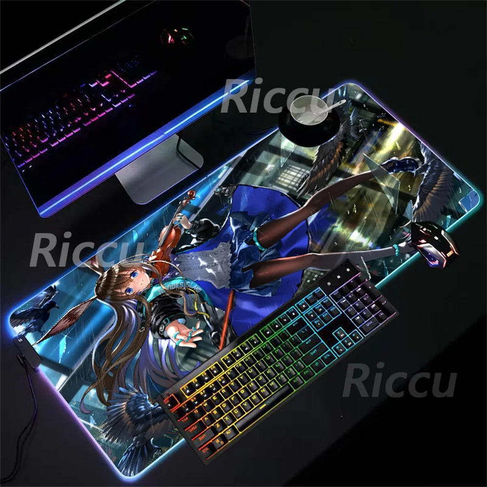 

Best Sellers Arknights Amiya LED PC size mats High definition printing New image RGB Mouse Pad Backlight XXL accessory mouse pad