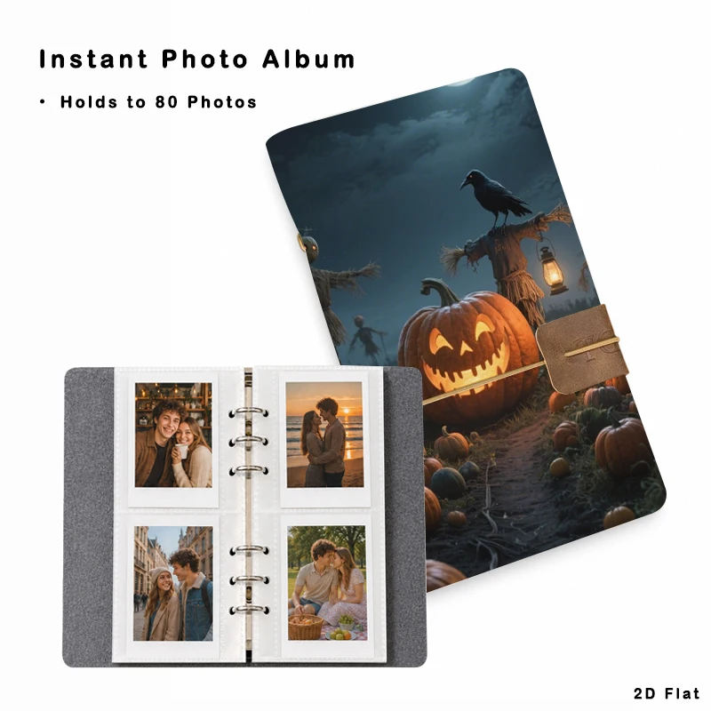 Halloween Pumpkin Scarecrow Crow Print Photo Album Wallet 20 Pages 80 Vertical Pockets Holiday Gift For Party Souvenir