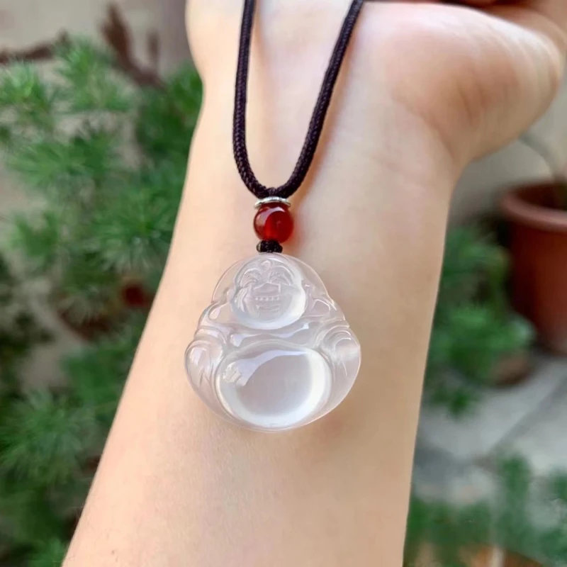 Ice Buddha Pendant, Agate White Jade Marrow Pendant, High Ice Buddha Jade pendant, Ice Transparent Yingle Buddha ornament