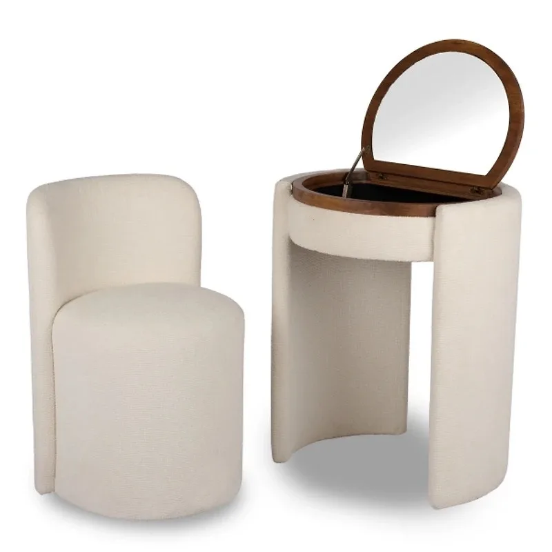 Italian Minimalist Vanity Table with Integrated Stool Flip Top Storage Multifunction Bedroom Light Luxury Makeup Dressing Table