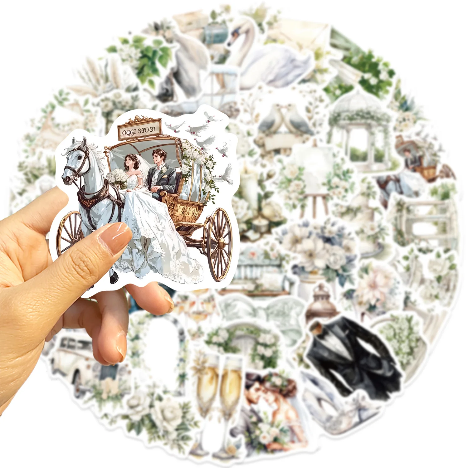 

10/50PCS Retro Floral White Wedding Sticker Cartoon Graffiti Waterproof Decal Toy Gift for Stationery Box Laptop Luggage