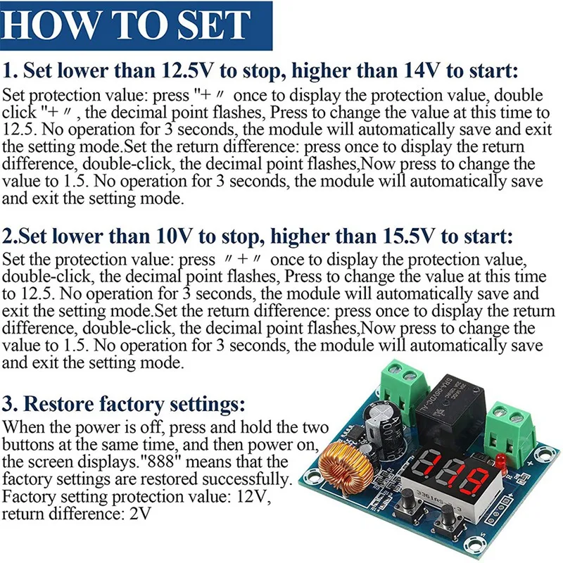 2 Pieces DC 12V-36V Voltage Protection Module Digital Low Voltage Protector Disconnect Over Discharge Protection Module