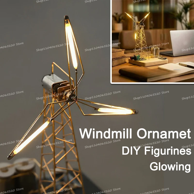 Hot DIY LED  Mechanical Windmill Table Ornament Punk Figurines Model Home Interior Room Bedside Table Decoration Festival Gifts