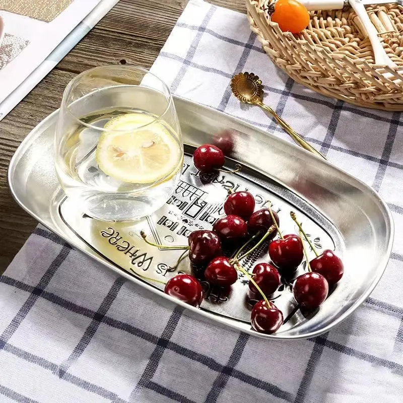 Random Pattern 1 Fruit Plate Snack Plate Tinplate European Retro Restaurant Dried Fruit Dinner Plate Metal Outdoor Picnic Tools