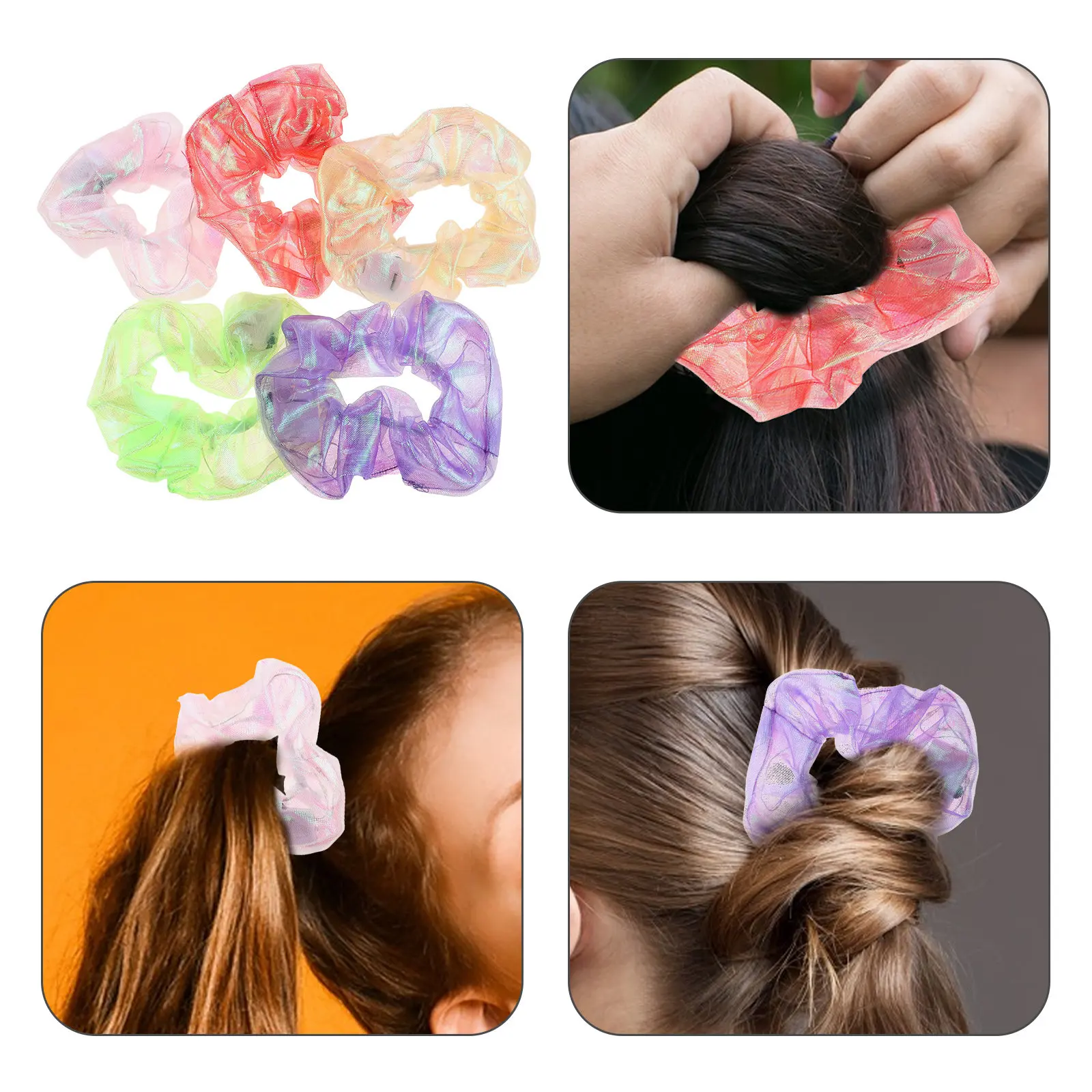 5Pcs Glow Hair Scrunchies LED Light Up Elastic Hair Ties Colorful Neon Glow Festival Party Halloween Rave Accessories