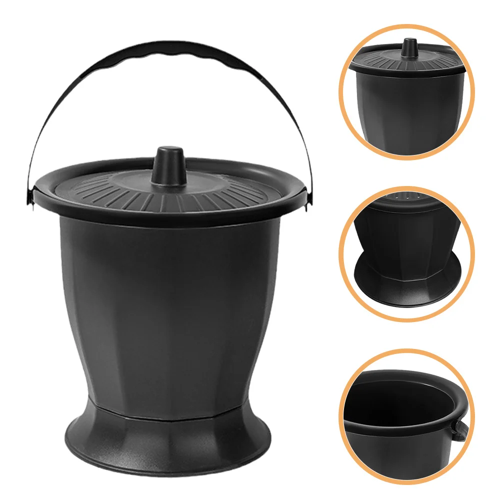 المحمولة الكبار المرحاض غرفة وعاء سميكة مادة البولي بروبيلين عدم الانزلاق دلو البول مع غطاء لكبار السن المعاقين الاستخدام المنزلي #3