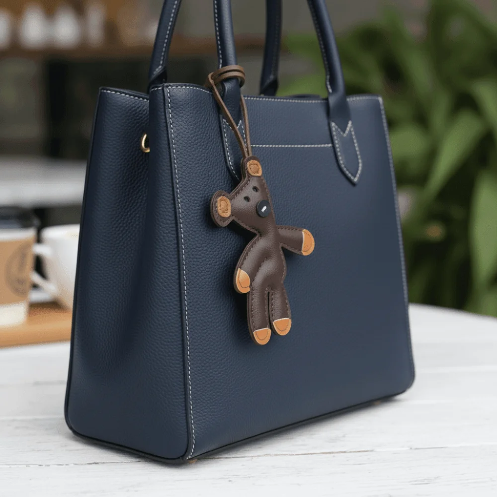 

Cute PU Leather Bear Bag Pendant Cartoon Bear Shape Bag Charm Decorations Soft Car Keychain Pendant