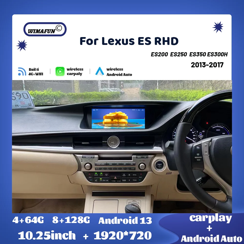 

10.25"For Lexus ES ES200 ES250 ES350 ES300H RHD 2013-2017 Car Radio Multimedia Player Wireless Carplay Auto GPS Android 13