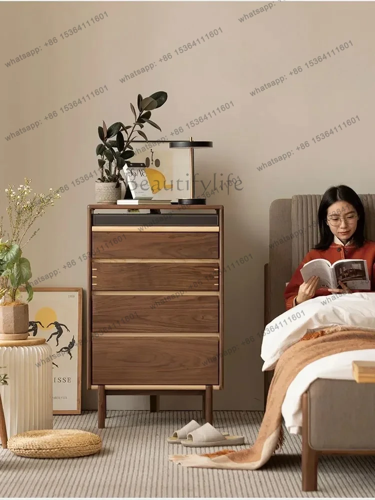 Retro Chinese style bedroom living room small apartment drawer cabinet bedside five buckets solid wood locker storage cabinet