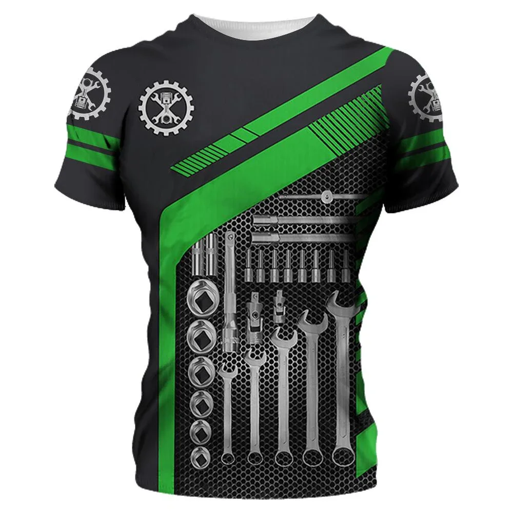 3D Print Sport Quick-dry Breathable Men T-shirt for Auto Repair Work Uniform Outdoor Street Team Short Sleeve Clothing Summer