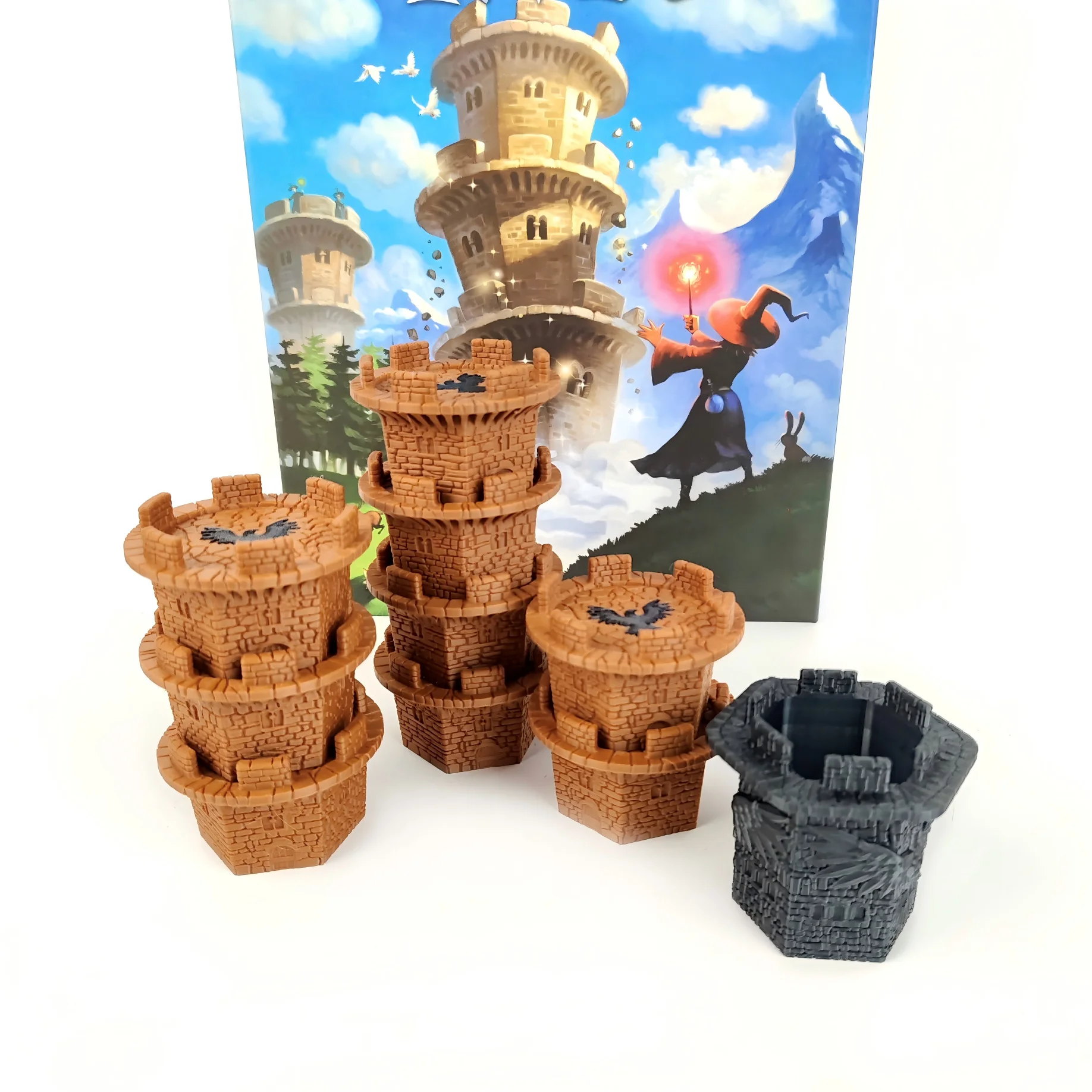 Board Game Accessories, Wondering Towers 3D Token Set – 9 Brown and 1 Black Complete Set for Enhanced Game Fun