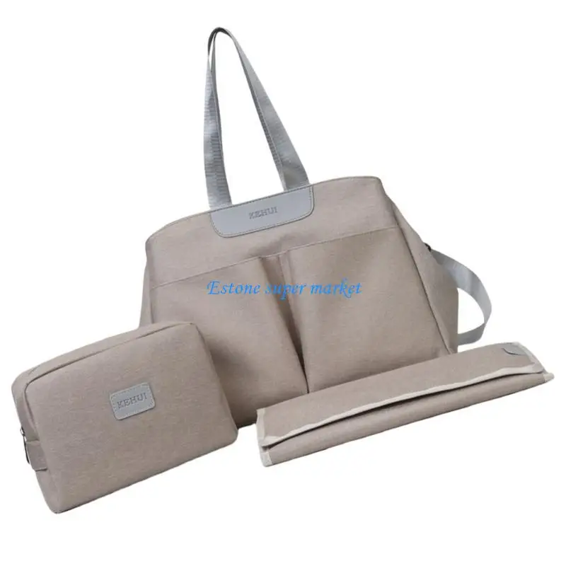 

090B Mom Bag Handbag Pram Hanging Bag Multiple Compartment Crossbody Shoulder Bag with Diaper Changing Pad & Small Bag