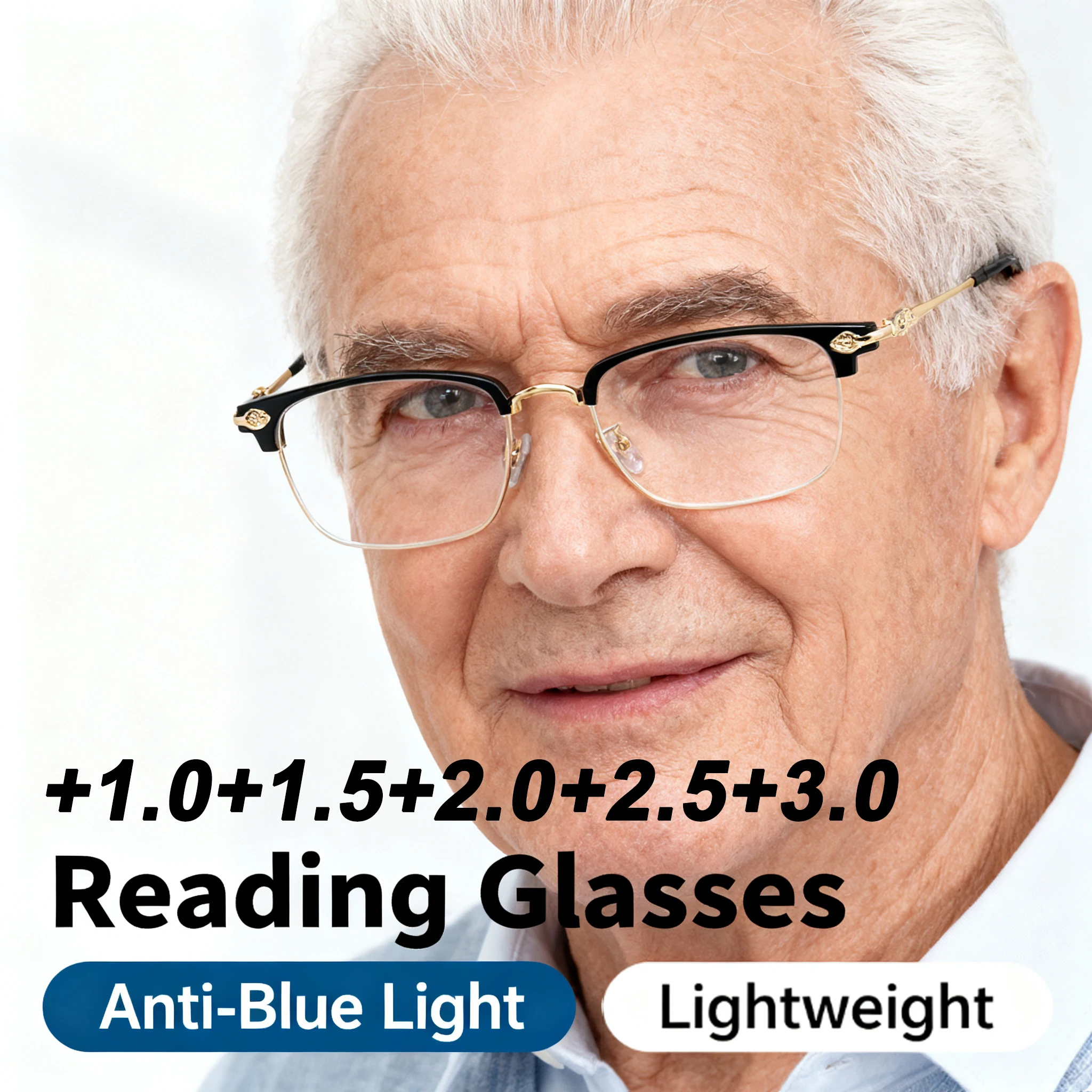 Neue Metall Halbrahmen Lesebrille Anti-Blau Licht Quadrat HD Vision für Ältere Business Männer Frauen Mode Presbyopie brillen