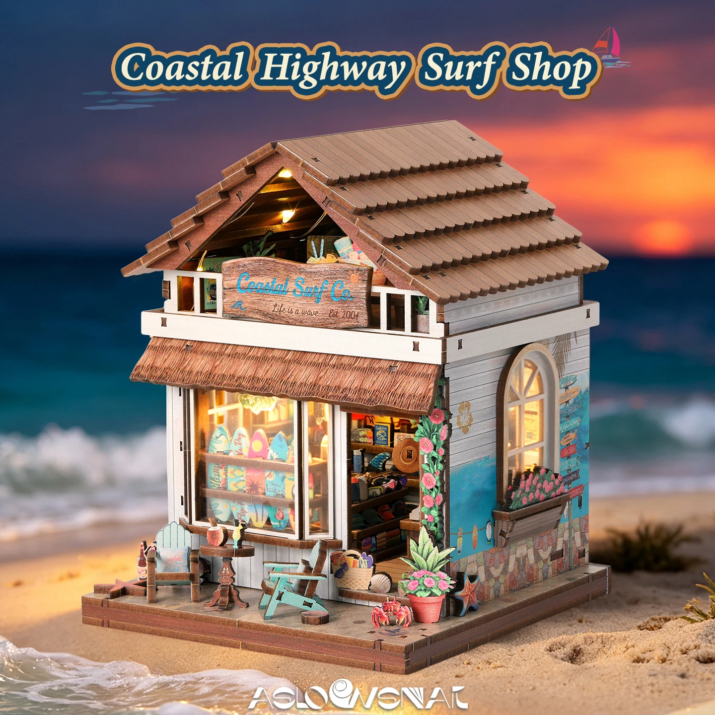 Book Nook Kit 3D Wooden Puzzle Surfing DIY Miniature Dollhouse Beachside Shop Model Building Home Decoration Gifts