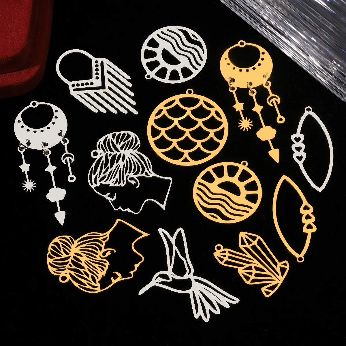 10pcs/Lot Stainless Steel Triple Crescent Vertical Fringe DIY Charms Yoga Wing Necklace Pendants Woman Lotus Jewelry Wholesale