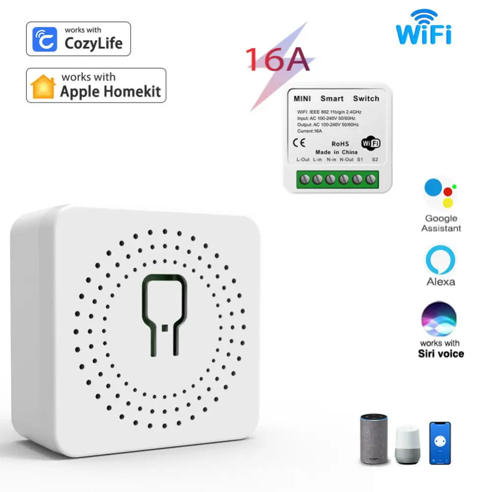 รีโมทคอนโทรลสวิตช์16A อุปกรณ์ตัดการเชื่อมต่อ cozylife และ homekit WIFI Mini Breaker Ac100-240V สมาร์ทโฮม