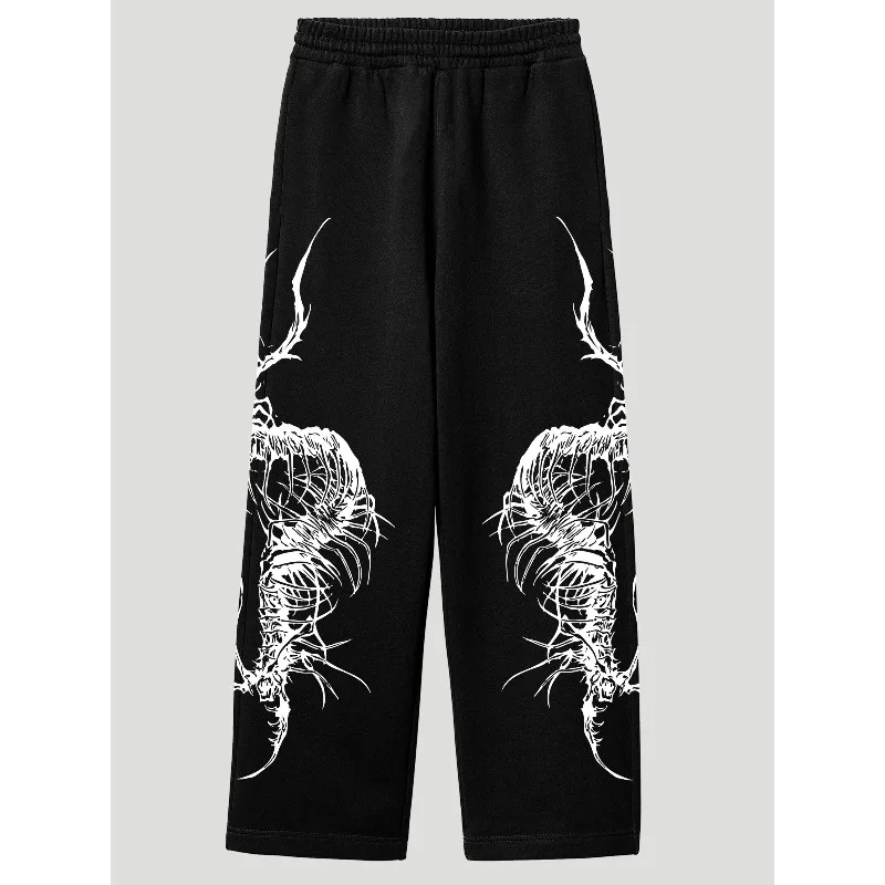 Gothic Horde Totem Wide Leg Sports Pants for WomenY2K Dark Street Style Loose Straight Running Pants Harikurus Punk Casual Pants