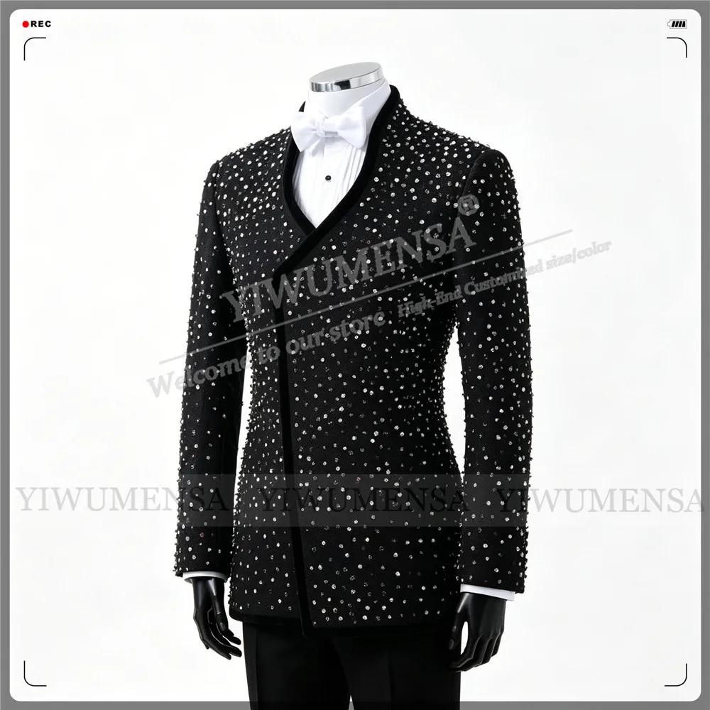 Exclusive Wedding Groom Tuxedos Customized Sparkly Crystals Beading Prom Blazer Formal Wear 2 Piece Sets Man Bnquet Party Outfit