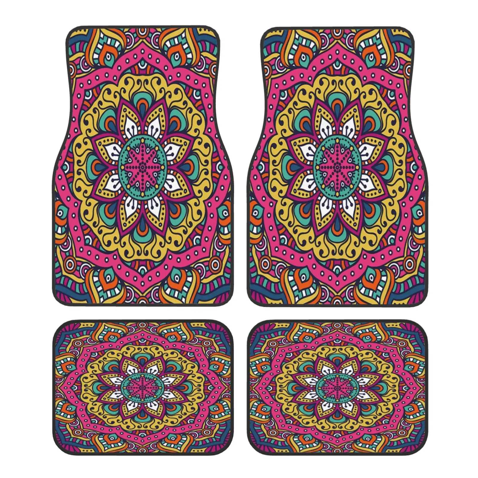 

Mandala Purple Print Car Floor Mats of 4 Pieces Anti Slip Front Rear Foot Mats Universal Car Accessories for SUV Van Truck